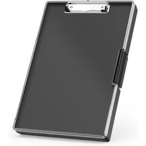 Plastic Clipboard with Storage, Side Opening with 2 Compartment, Size 13.3 x 9.4 x 1.5 Heavy Duty High Capacity  Box for Work School & Office Supplies, Black