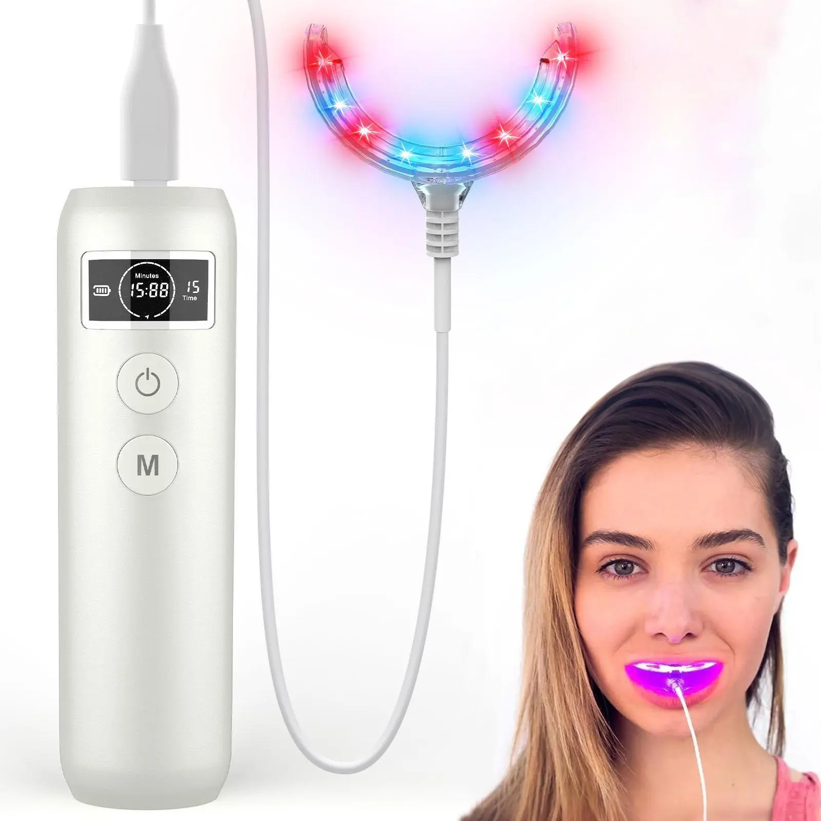 Red & Blue LED Oral Care Mouthpiece, Portable Silicone Mouth Light Device with 18 LEDs, Rechargeable Personal Oral Care Tool for Daily Mouth Care Routine, Home and Travel Use