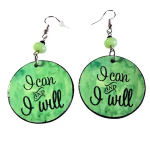 Inspiring Green Earrings with "I Can and I Will" Motivational Message for Women's Jewelry