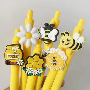 6-Piece Bee Theme Neutral Pen Set, Honeycomb Design, 0.5mm Ink Pens, Perfect Party Gift and Office Supplies, Stylish Writing Tools, Honey Stick Pen