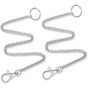 2 count Chain Belt Set, Wallet Chain, Pants Chain, Pocket Chain with Keyring for Pants Belt Jeans Wallets and  (16" & 20")