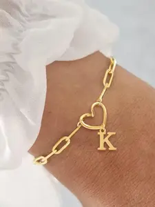 Heart Initial Bracelet, Letter Link Bracelet, Stainless Steel Paper Clip Chain Bracelet for Women, Fashion Jewelry for Party, Daily Clothing Decor, Trendy Exquisite Jewelry for Gift
