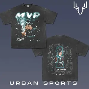 JALEN HURTS 3.2 Football Retro Graphic Tee, Urban Sports Streetwear Shirt, Vintage Style Fan T-Shirt, Championship Inspired Oversized Washed Tee, Unisex Casual Sports Graphic Top for Men Women Fans