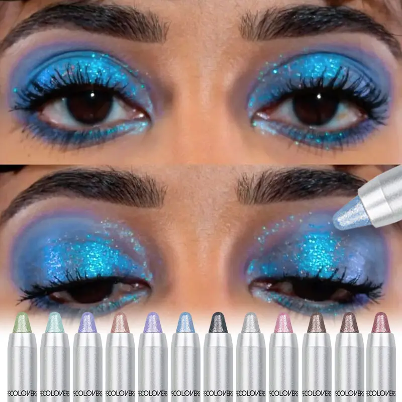 Pearlescent Long-lasting Glitter Shimmer Eyeshadow Pencil Waterproof Pigment Blue Purple Colorful Eye Shadow Stick Women Fashion Colorful Eye Makeup Product, Glitter Eyeshadows Eyeshadow Sticks