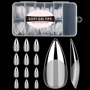Soft Gel Nail Tips Medium Stiletto, 120PCS Pre Buff Full Cover Shaped Nail Extension Tips Half Matte Gel X Nail Tips