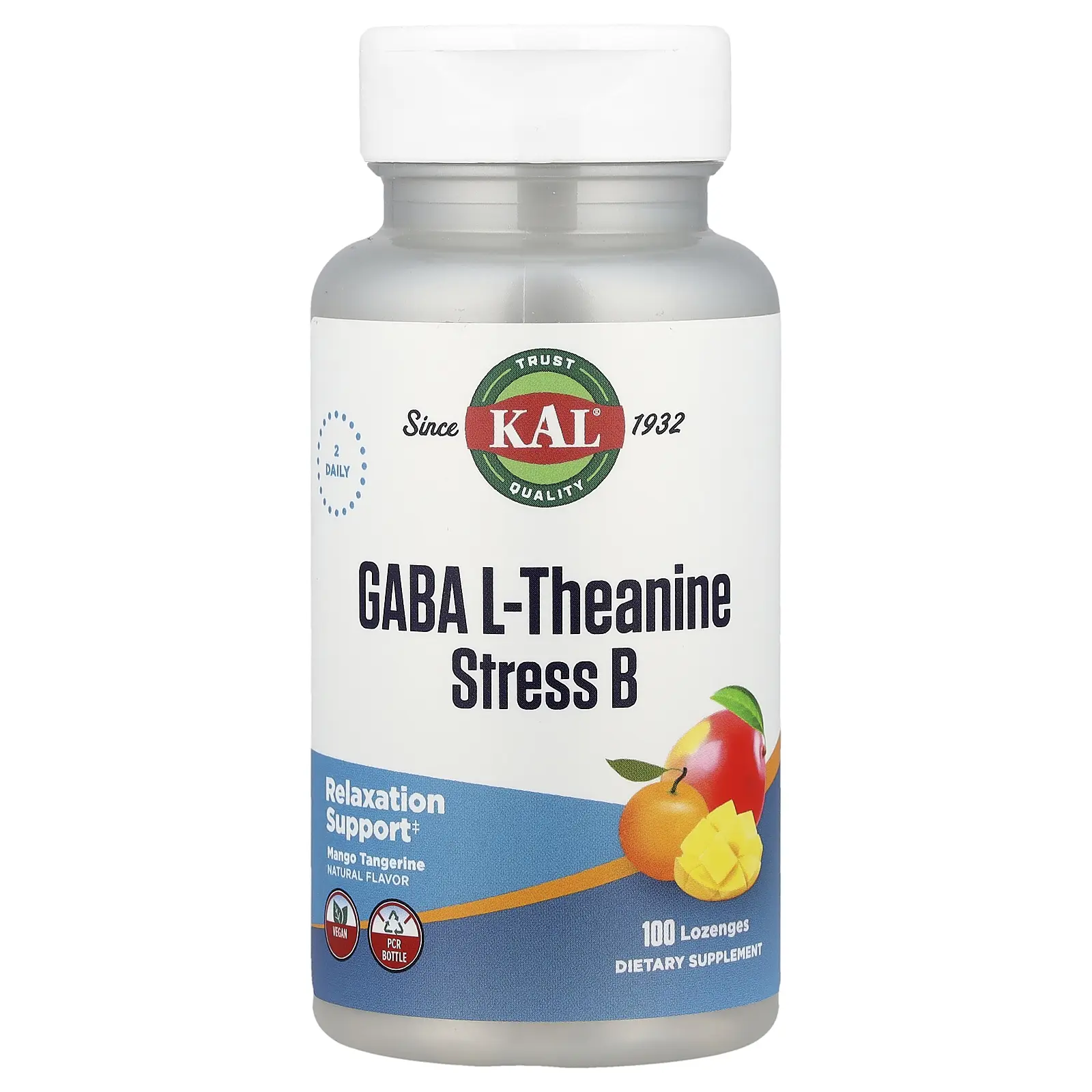 KAL GABA L-Theanine Stress B, Mango Tangerine, 100 Lozenges