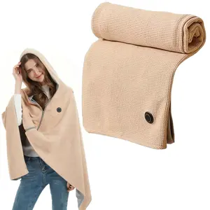 Women's heating shawl, portable heating shawl, portable USB hooded heating blanket shawl, soft zipper shawl, suitable for outdoor and home use, with 3 heating levels, Wearable Heated Blanket