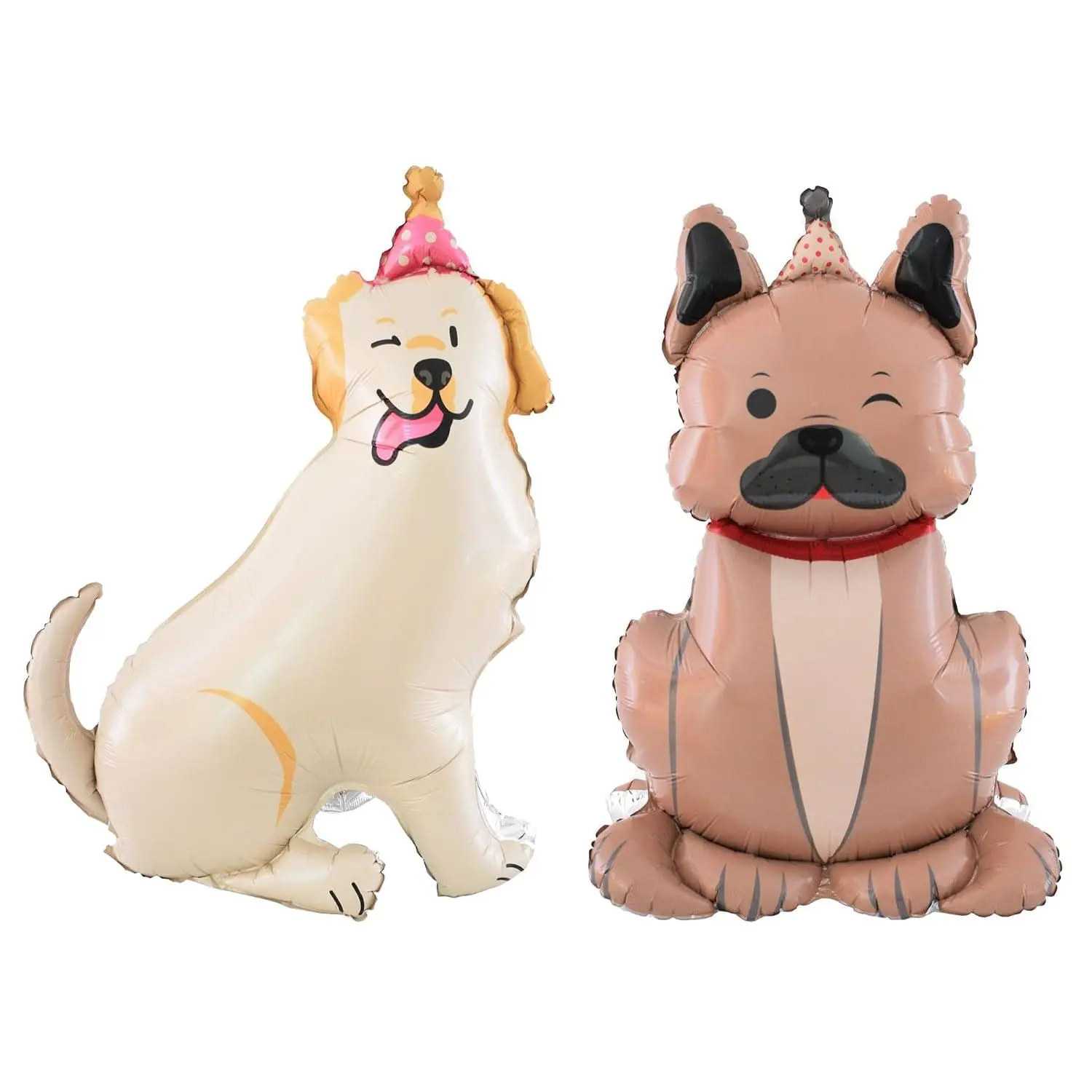 2 Pcs Standing Dog Animal Balloon, Beige & Light Brown, 38 Inch | Large 4D, Birthday Hat Bulldog Labrador Foil Balloons, Children'S Birthday Baby Shower Party Decorations