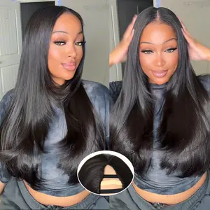 Yaki Straight V Part Layered Wig 250% Density Glueless No Leave Out Synthetic Hair Wig 22 Inch Beginner Friendly