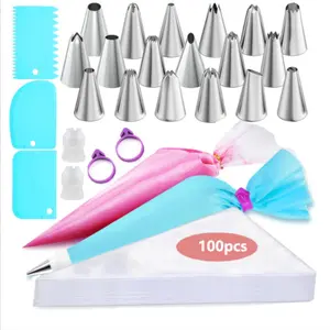 Stainless steel piping tip baking tool set, disposable piping bags, cake decorating and buttercream piping tools