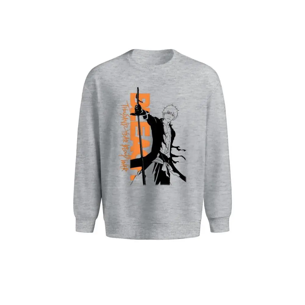 Bleach 1000-Year Blood War Graphic Men's Cotton Round Neck Long-Sleeve Casual Pullover Sweatshirt, White XL Comfortable Fabric Menswear Top, Longsleeves, Garment, Ichigo Art, Anime Enthusiasts, Official License, Orange, Clothes, Official Logo, Cold Wash,