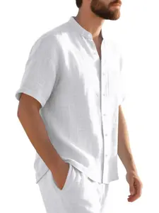 Men's Stand Collar Short Sleeve Plain Shirt | Lightweight Breathable Fabric | Casual Button-Down with Chest Pocket | Ideal for Summer Streetwear, Beach, Outdoor & Everyday Style Essentials Lightweight Performance Shirt