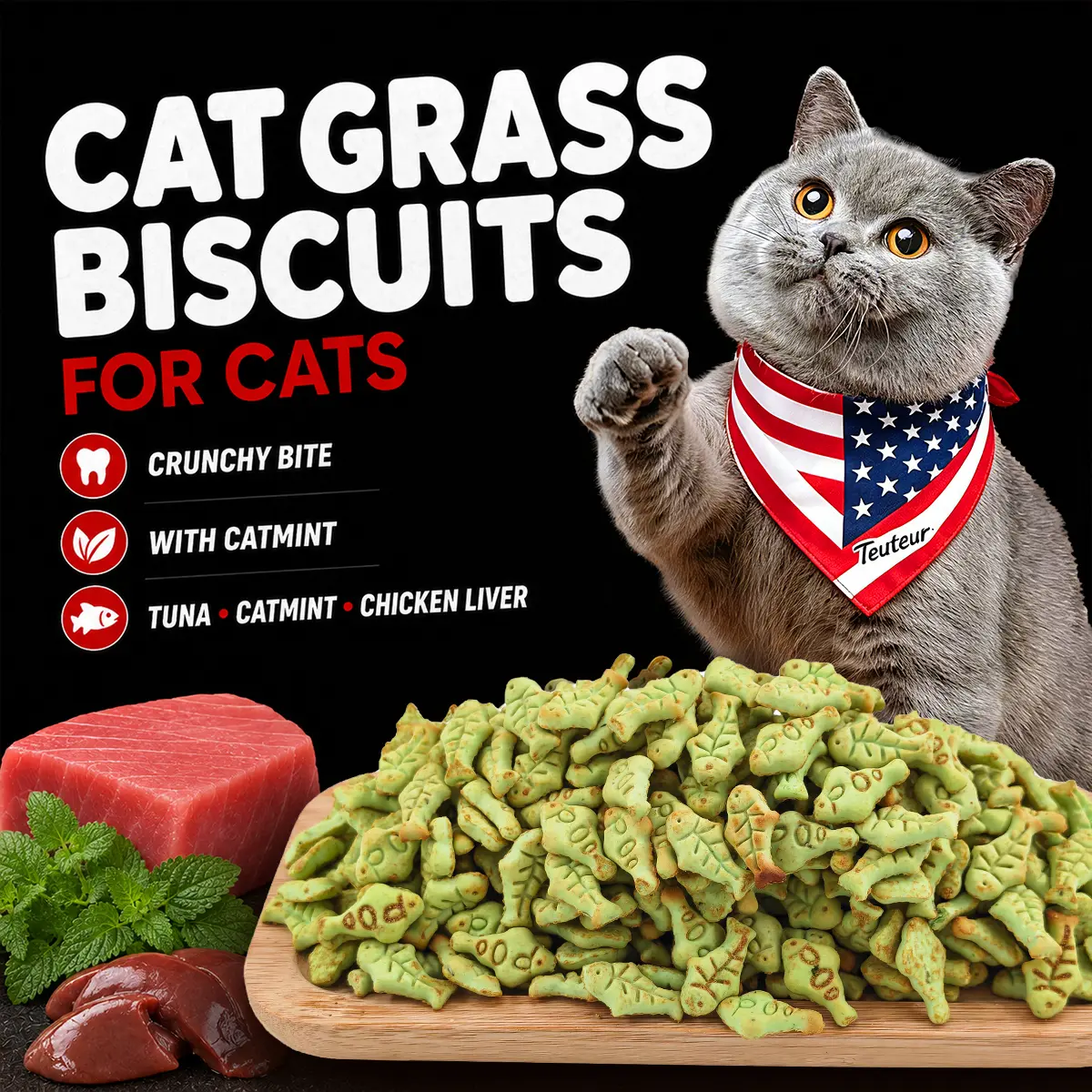 Cat Grass Catmint Biscuits for Cats, Crunchy Cat Treats for Indoor Cats, Kitten Snacks and Adult Cat Rewards, Bite-Sized Crispy Cookies for Training, Playtime, Interactive Feeding, Food Topper Use, Multi Cat Homes and Everyday Treat Time at Home