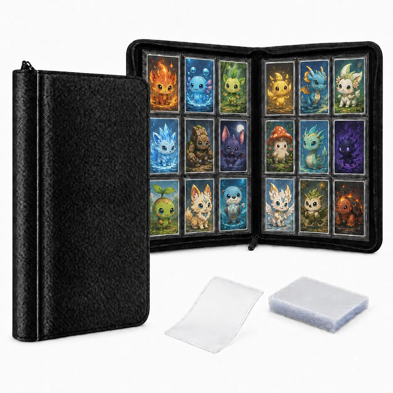 Toploader Card Binder 288 Pockets – 16 Pages PU Leather Zippered Album for Trading Cards, Sports Cards & TCG – Holds Toploaders, Includes 20 Soft Card Sleeves