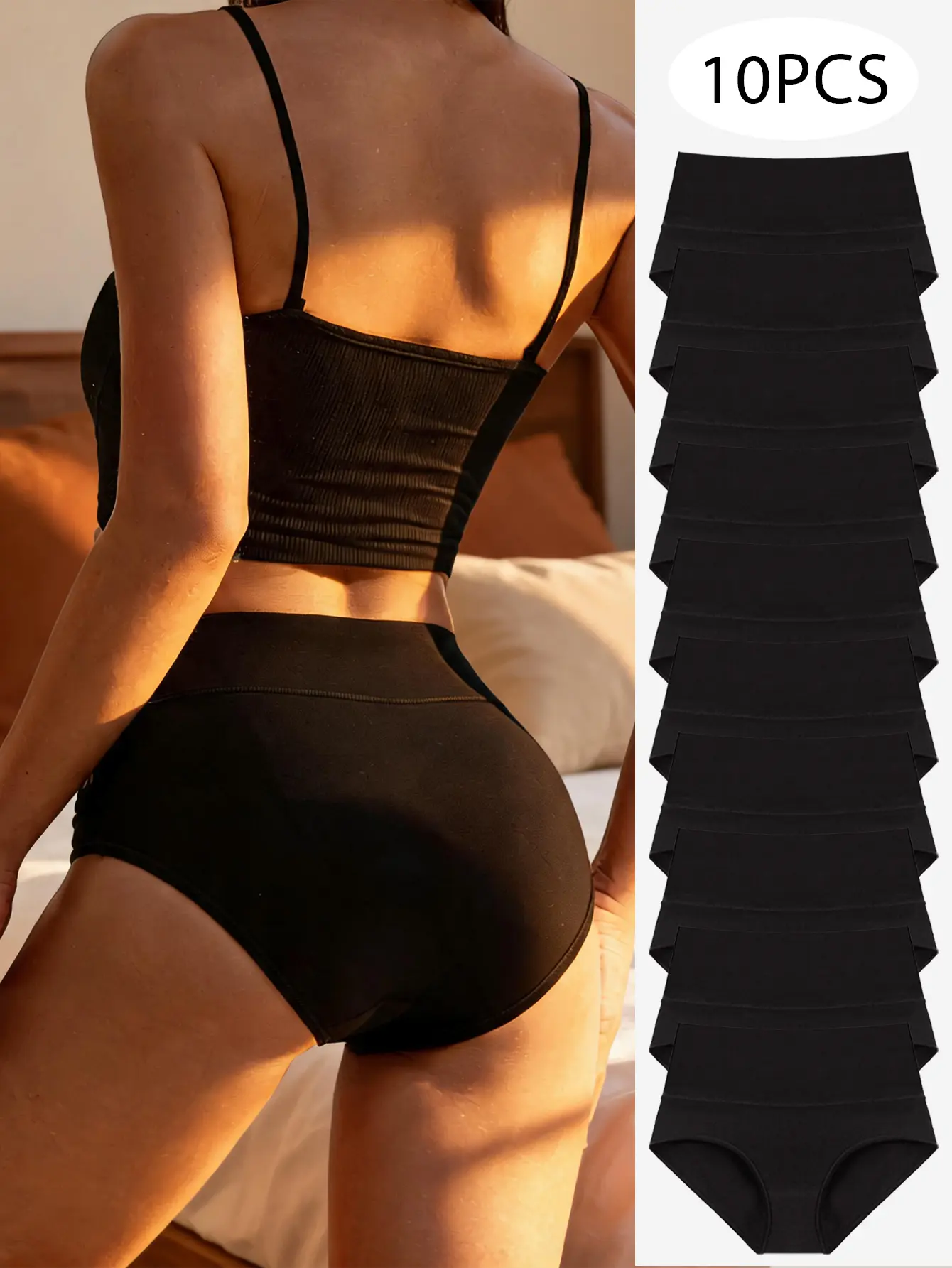Women's 10-Pack Pure Cotton Minimalist Panty Set - Smooth Briefs, Soft Feel Briefs, Breathable, Lightweight Black Triangle Cotton Underwear for Christmas & Family Gifting