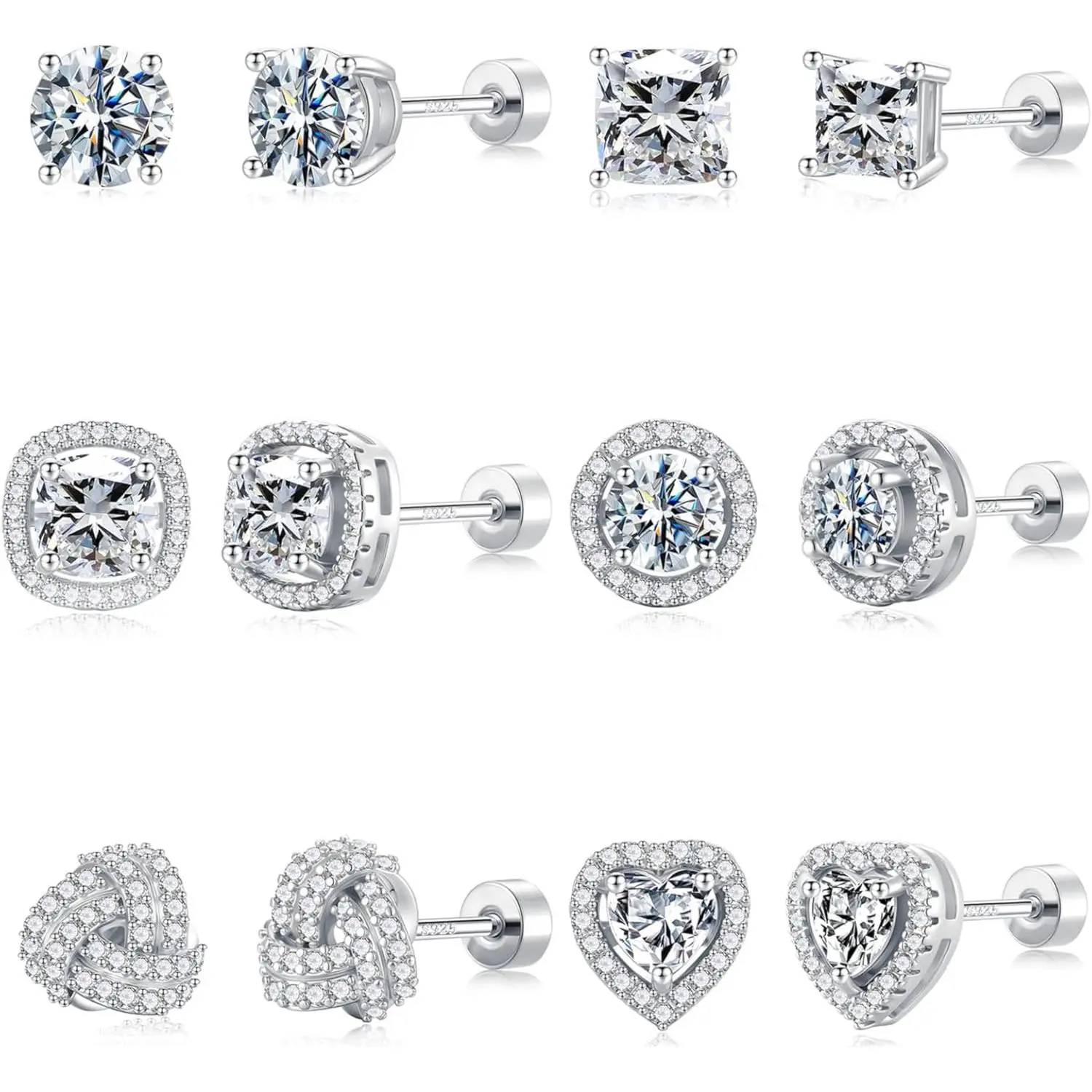 Hypoallergenic 925 Sterling Silver Post Stud Earrings Set for Women - 14k Gold Plated Silver Flat Back Studs CZ Earrings for Women Men Nickel Free Earring Stack for Sensitive Ears