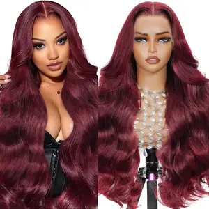 99j Burgundy Wig Human Hair 13x6 HD Transparent Body Wave Lace Front Wigs Human Hair 180% Density Pre Plucked Glueless Red Burgundy Wig Colored Lace Frontal Wigs for Women