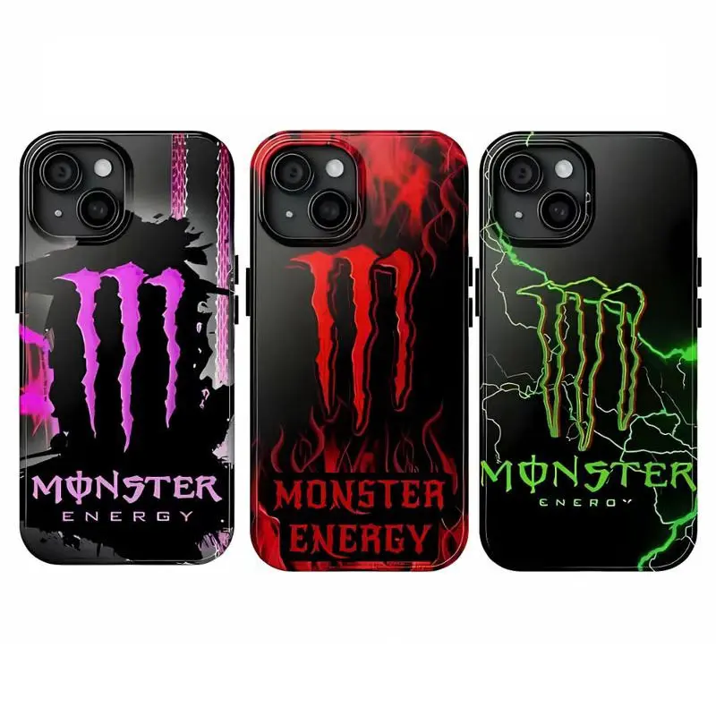 Monster Energy Drink Phone Case for iPhone 17 16 15 14 Pro Max Plus Cool Gamer Green Lightning Red Flame Shockproof Protective Aesthetic Cover Gift
