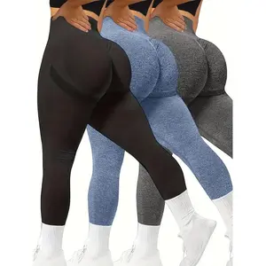 3Pcs High-Waisted Yoga Leggings, Seamless Stretch Athletic Sports Pants, Ultra Breathable, Moisture-Wicking, Quick-Drying Yoga Pants All-Season Wear