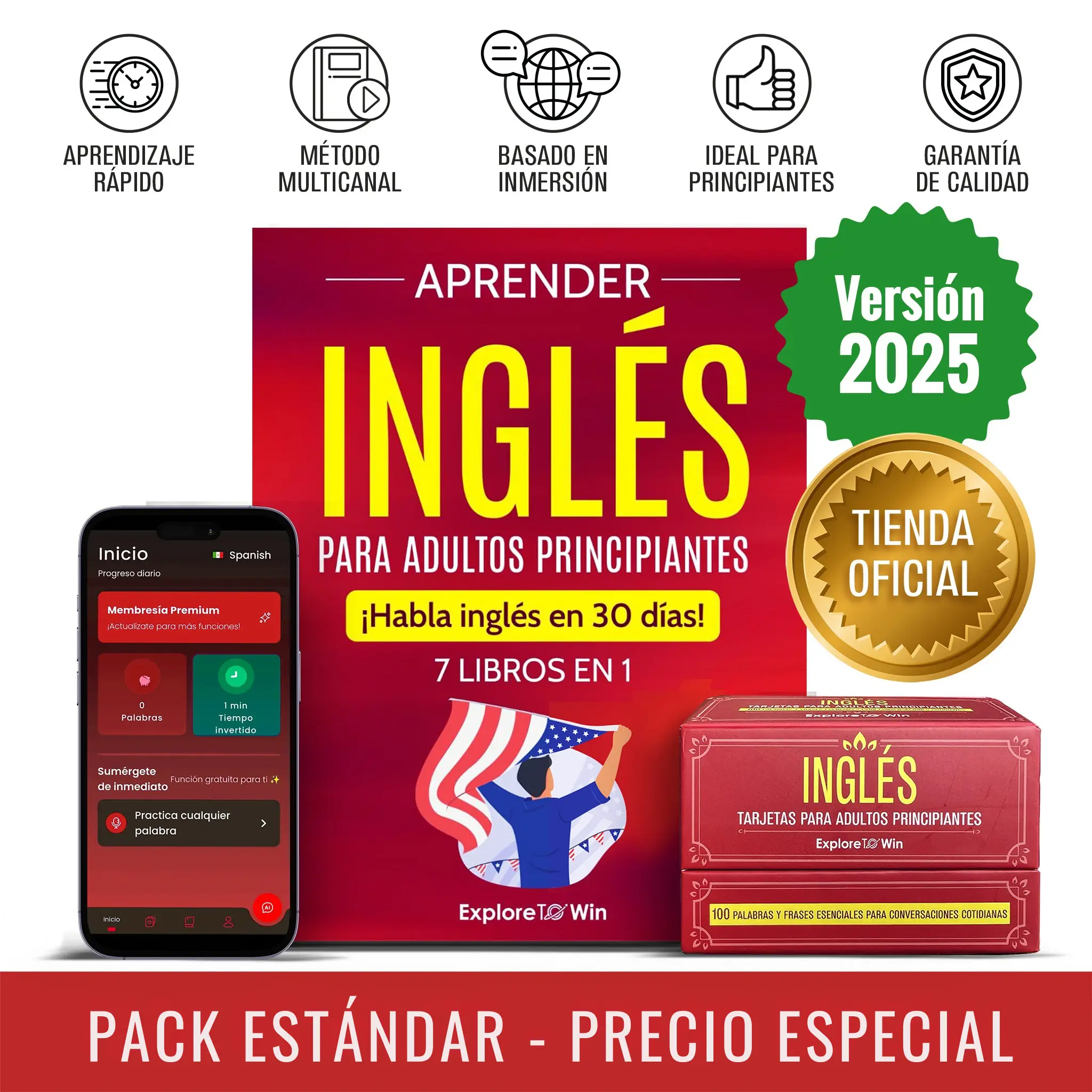 Aprender inglés para adultos principiantes: 7 libros en 1 + 100 Flashcards: ¡Habla inglés en 30 días! (Versión oficial 2025)