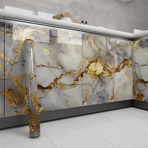 Gold Marble Self-Adhesive Wallpaper, Marble Backsplash Wallpaper, Anti-Tile Kitchen Stove Thick PVC Oilproof Patch, Durable and Easy-To-Install Wall Covering