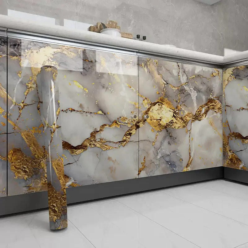 Gold Marble Self-Adhesive Wallpaper, Luxurious Elegant Moisture-Proof Kitchen Backsplash, Thickened PVC Oilproof Sticker, Thick Construction, Upgrade Version