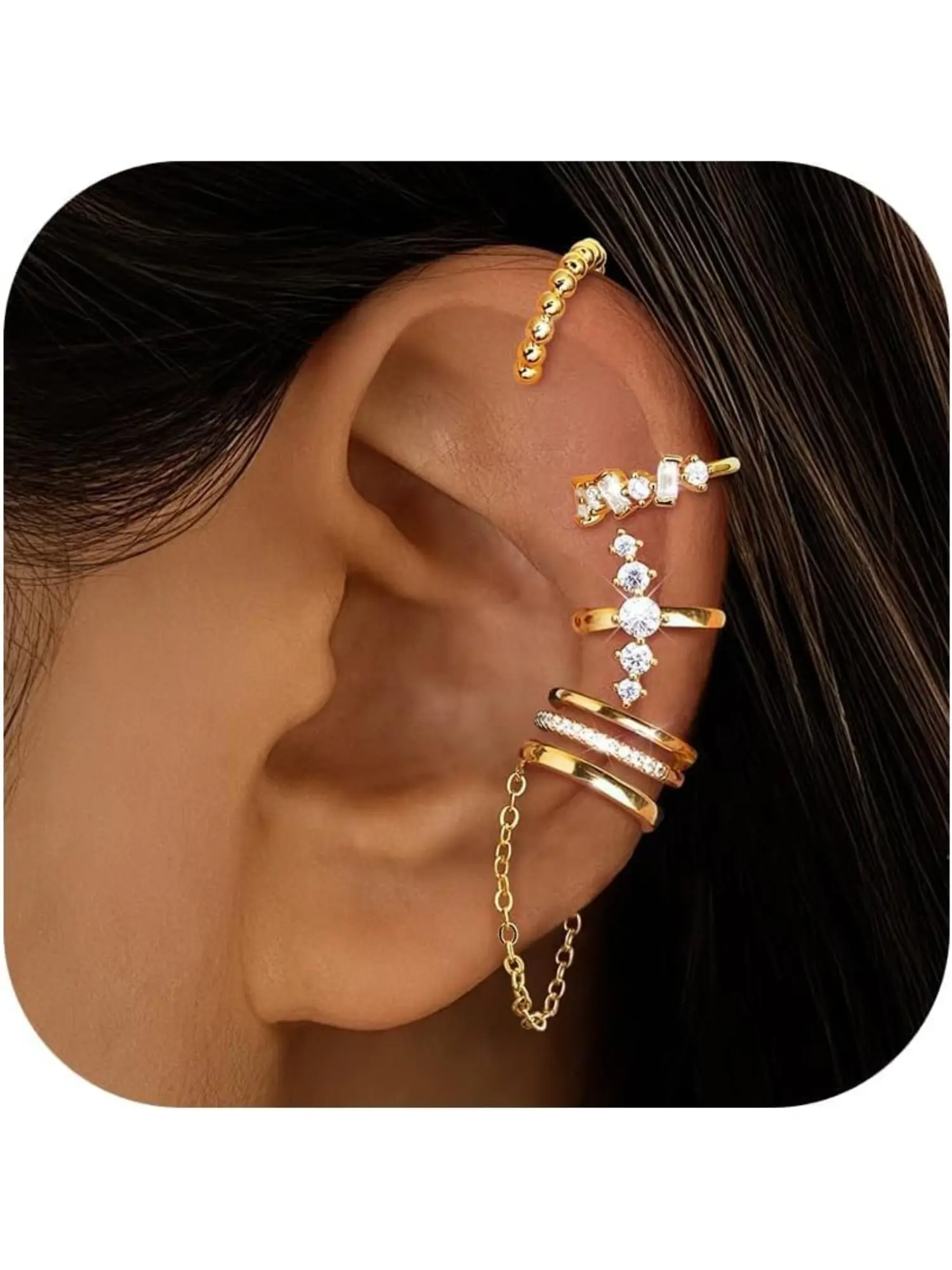 5Pcs Ear Cuff Earrings for Women Gold/Silver Adjustable Fake Earrings Cartilage Helix Wrap Earring Set Fake Piercings Ear Cuffs No Piercing Statement Earrings Non Piercing Jewelry
