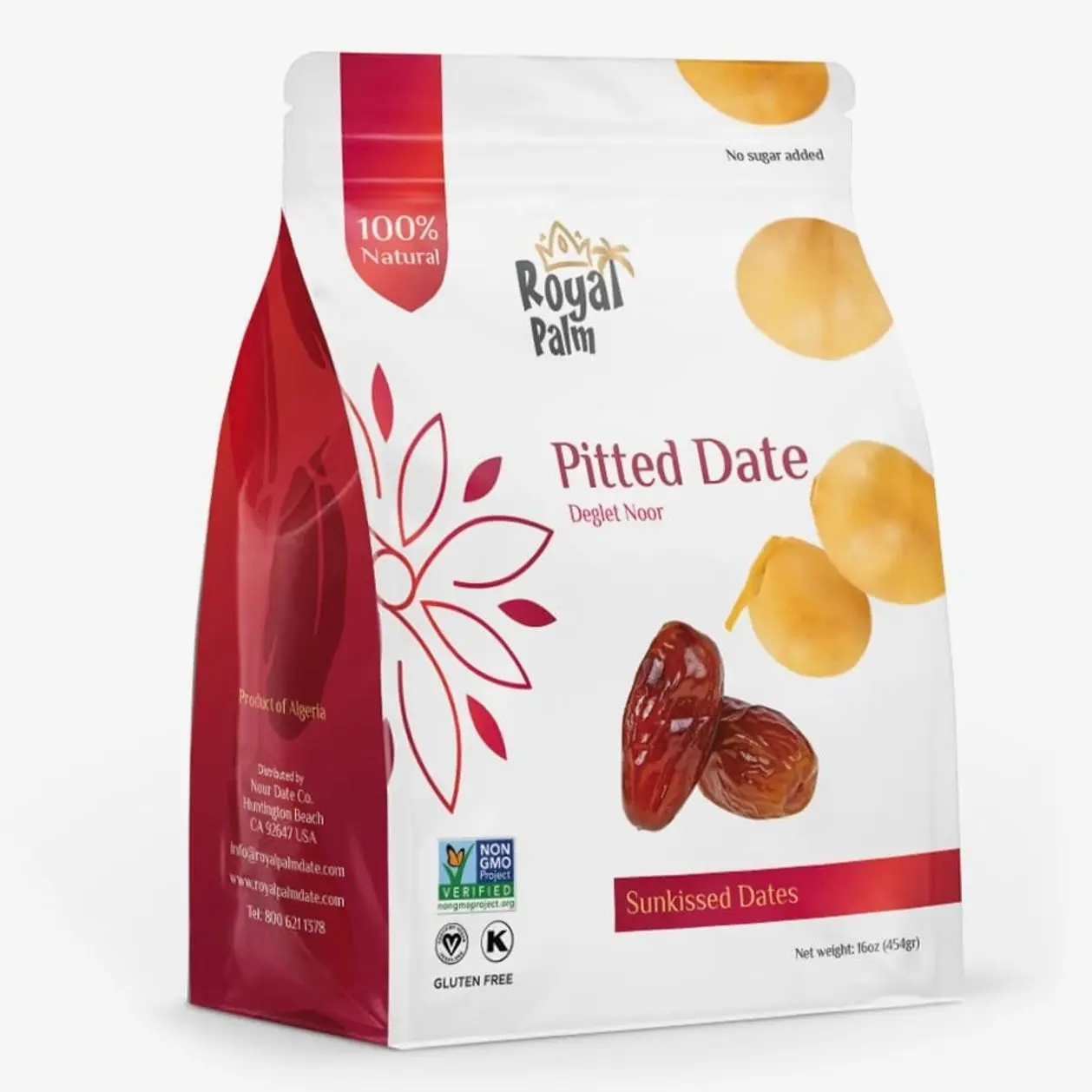 Royal Palm Deglet Noor Dates 16oz (Pack of 1) - Natural Dried Pitted Dates for Baking - Non-GMO, Kosher, Raw, No Added Sugar