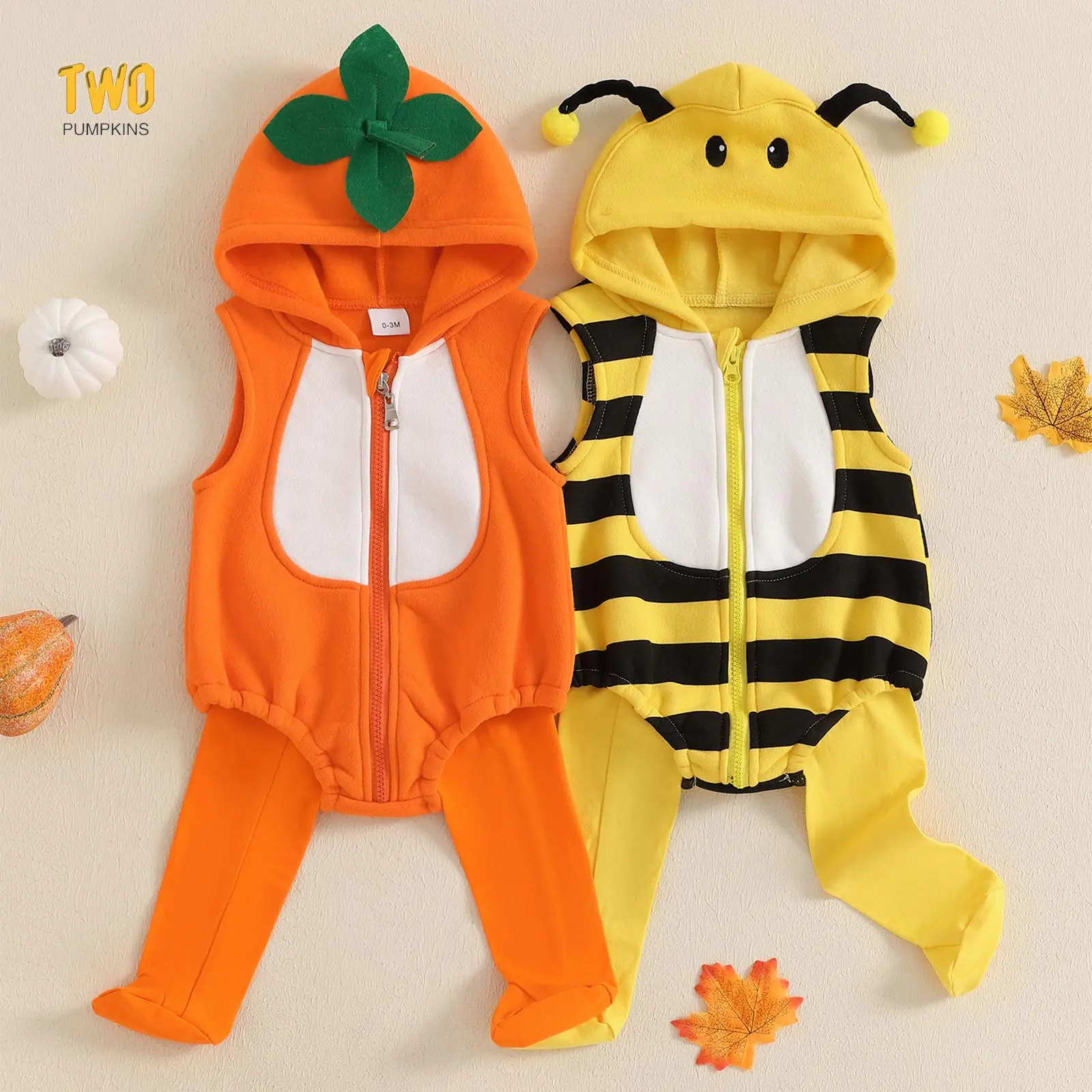 Baby Bee Costume Sleeveless Hooded Romper Long Socks Set Infant Bumble Bee Costume Newborn Outfit