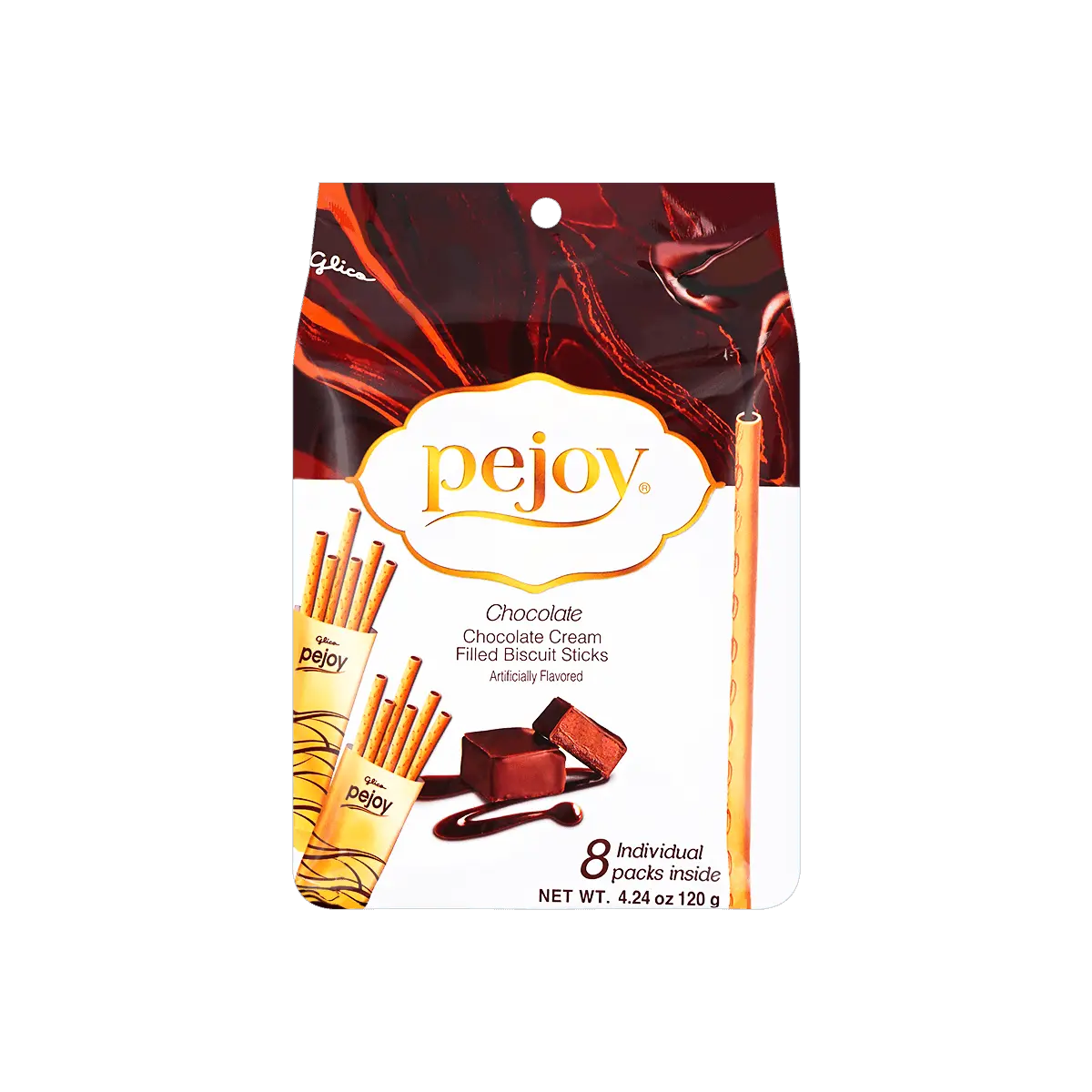 Glico Pejoy Chocolate Filled Biscuit Sticks Family Pack 8 Bags 120g - Crunchy Snack