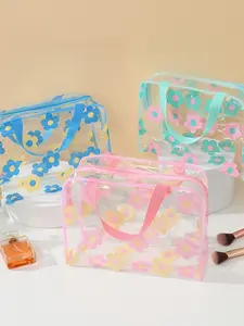 Fashionable Transparent PVC Waterproof Travel Makeup Bag, Large Capacity Handheld Cosmetic Organizer, Summer Tourism Essentials
