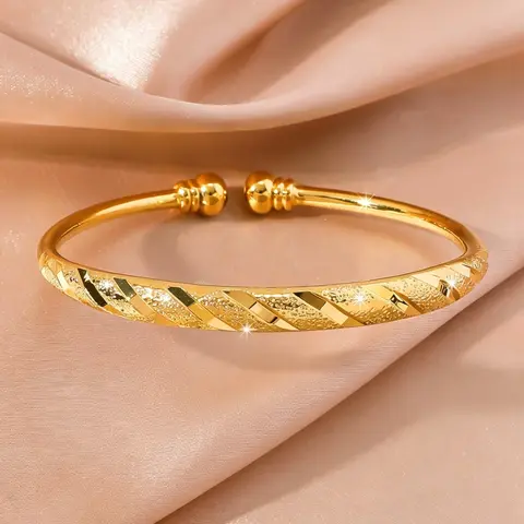 24K Gold‑Plated Copper Adjustable Cuff Bangle for Women, Open Bangle Bracelet, Exquisite Jewelry Gift for Girlfriends & Friends for Daily Wear