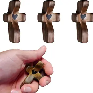 3Pcs Wooden Cross Decorations, Cross Fidget for Anxiety Relief, Multi-functional Spiritual Symbols, Great Gift Idea Religious, Ornaments Walnut