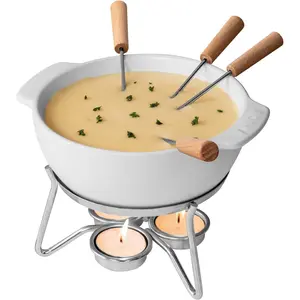 Cheese Fondue Party Set - Microwave Safe Ceramic Fondue Pot Set for Chocolate Fountain Snack, Wedding Registry Small Kitchen Appliances for up to 4 Persons