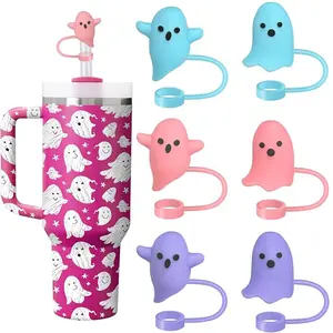 6pcs Cute Straw Toppers, Reusable Silicone Straw Covers, Dust-Proof Straw Plugs for 10mm Straws, Halloween Bat Pumpkin Wizard Hat Accessories, Fun Cup Decorations Perfect for Halloween