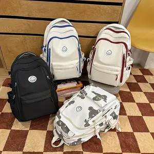 oein Preppy Style Large Capacity Double Shoulder Bag, Polyester Lining, Zipper Closure, Adjustable Strap, Lightweight, Print, with Wet Wipe Clean, for College, Middle School, High School Students