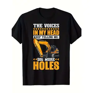 Men's & Heavy Equipment Operator T Shirt Funny Dig More Holes Excavator & Bulldozer Construction Design Soft Breathable Crew Neck Tee All Season Casual Workwear Gift for ConstructionSame Style for Men and Women  Summer Short-sleeved Printed