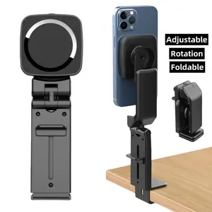 Clip On Table Edge Magnetic Phone Mount For Magsafe, 360° Rotation Multifunctional Phone Stand Holder Securely Attaches to Home Office Car Airplane Travel Tray Table Desk Golf Cart Handle, Hands-Free Universal For All iPhone Samsung Smartphone Accessories