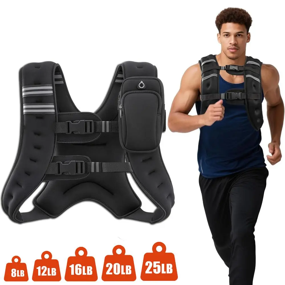 Load Adjustable Weighted Vest (8lbs/12lbs/16lbs/20lbs/25lbs) - Anti-Chafe, No Slide, Even Load Distribution, Reflective Tape, Moisture-Wick for Rucking/Jogging, Weighted Vest Workouts, Outdoor Workouts