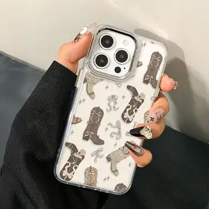 Cowboy Boots Pattern Phone Case, Fashion Phone Protective Cover, Phone Accessories Compatible with iPhone 6 7 8 X 11 12 13 14 15 Pro Max, Casing