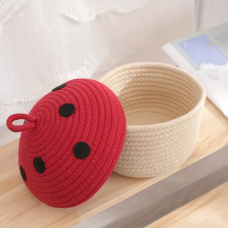 Mushroom Basket with Lid Rope Woven Small Organizing Baskets for Home Living Room Office, Shelf Organiser Cotton laundry hulken mothers day college easter burr