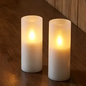 Flashing Flame-Free Color-Changing Candles, 2-Pack，LED Pillar Candles with Remote Control and Timer，Features Realistic 3D Wicks; Ideal for Home Decor, Wedding Table Decorations, Indoor and Outdoor Decor, Porches, Cafes