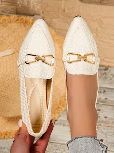 Women's Fashion Plus Size Breathable Slip-On Casual Flats, Pointed Toe Polyester Shoes, Spring & Fall Comfort Sneakers Footwear