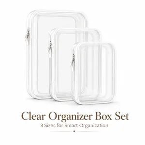 7CODE 3-Pack Clear Zipper Pouches for Travel, Waterproof Transparent PP Storage Bags - Toiletry Organizer Set for Cosmetics, Toiletries, Snacks & Small Items - TSA-Approved Clear Travel Bottles Case for Carry-On, Makeup & Toiletries, Large Medium Small