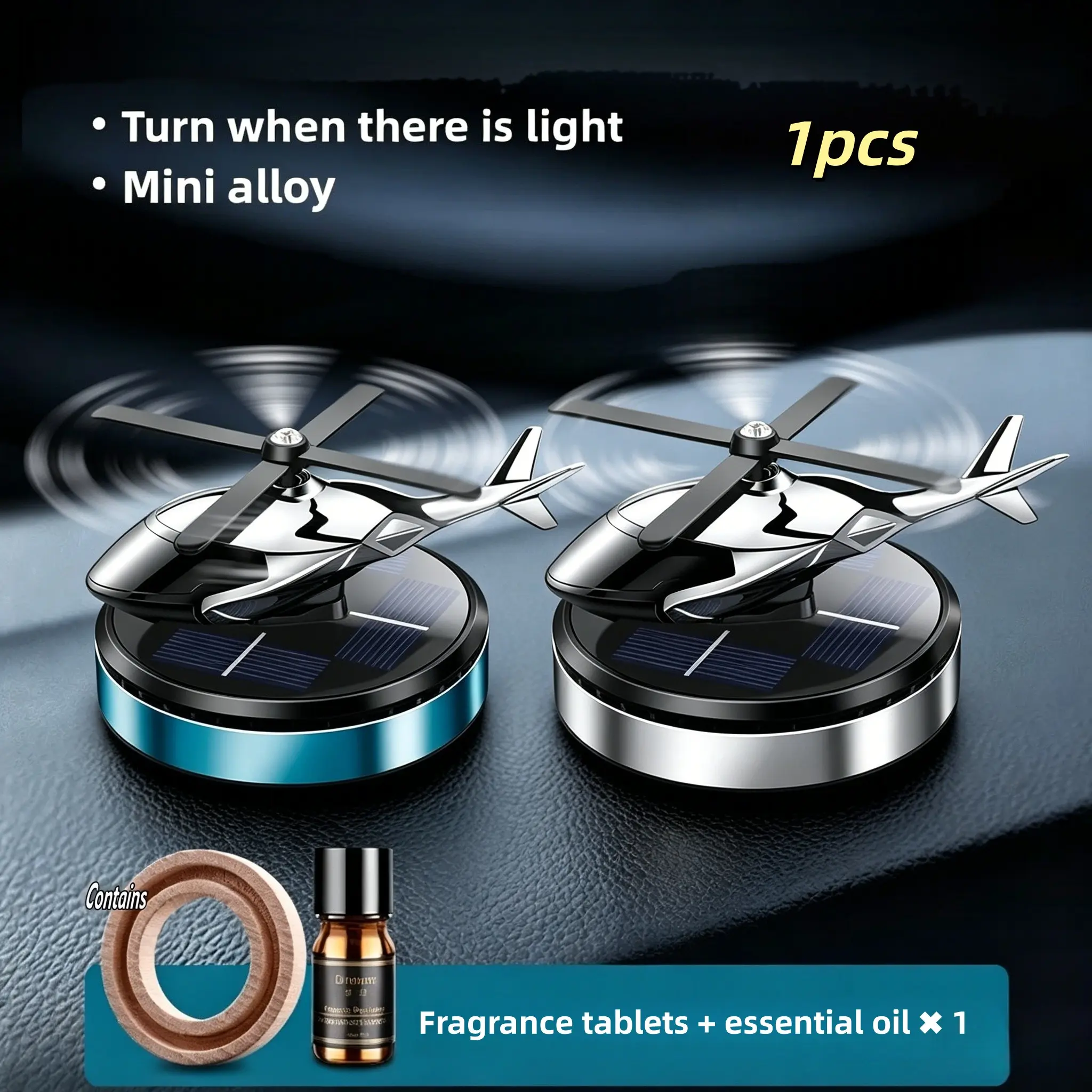 Solar-Powered Rotating Helicopter Car Air Freshener, No Charging Needed, Includes Scented Pads & Essential Oil Bottle, Creative Car Decor