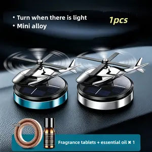 Solar Powered Rotating Helicopter Car Air Freshener, No Charging Needed, Includes Scented Pads and Essential Oil Bottle, Creative Decorative Item