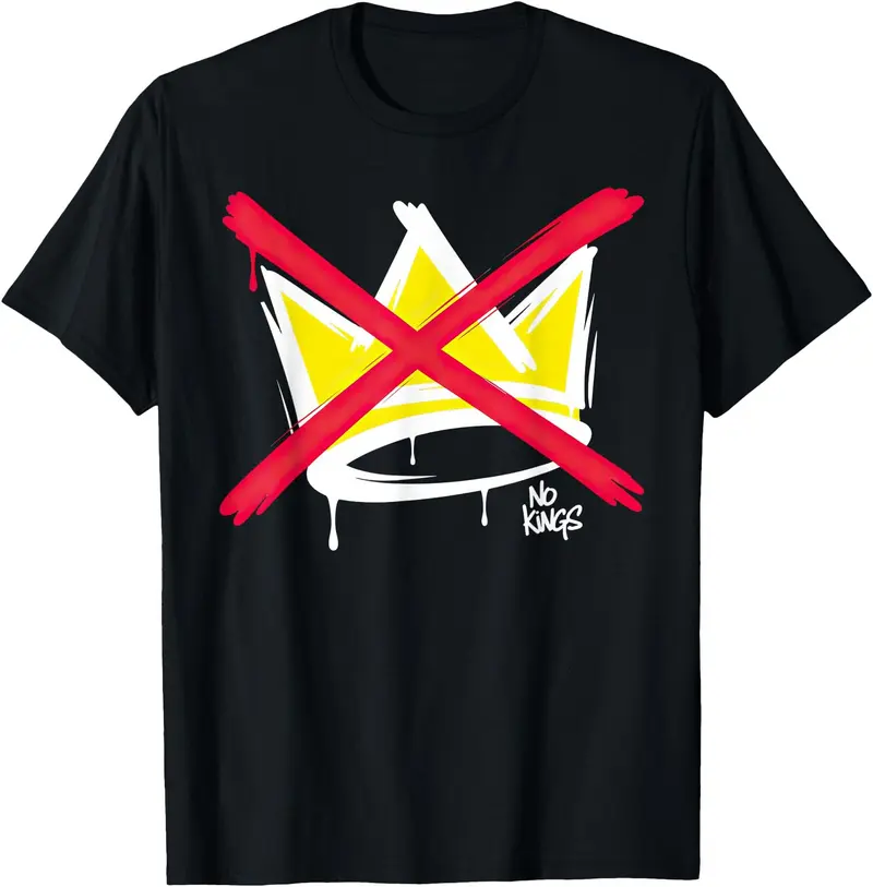 No Kings Nope Protest Sign Horizontal T-Shirt, NOPE Crown Graphic TShirt, Minimalist Streetwear Grunge Tee, Trendy Gift for Men and Women Short Sleeve Tees