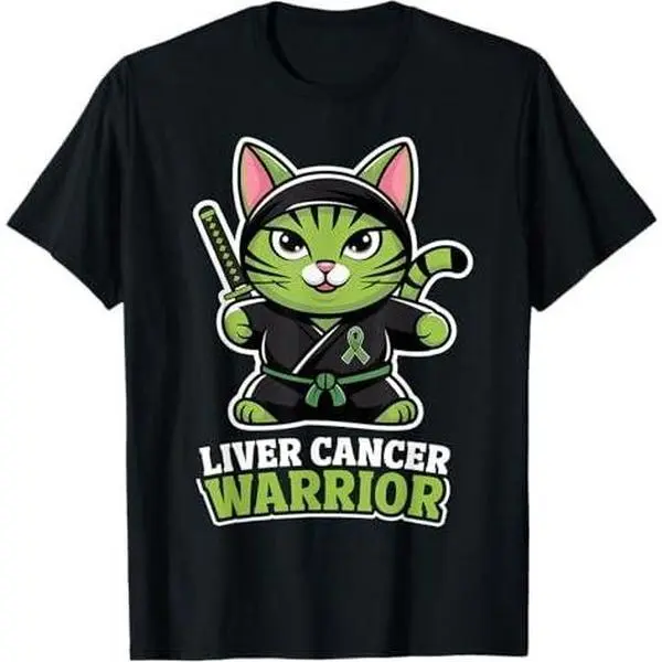 Liver Cancer Awareness Green Ninja Cat Liver Cancer Warrior T-Shirt