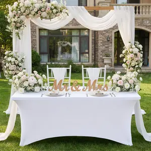 2 Pack Spandex Rectangular Tablecloth 6Ft Fitted Wrinkle Resistant Washable Stretch Table Cover, Elegant Outdoor Wedding Sweetheart Table Decor for Bridal Showers, Baby Showers, Birthday Parties & Banquet Events