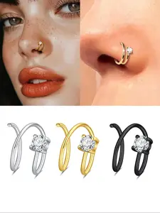 S-Shaped Cz Nose Ring, 20g Stainless Steel Nose Studs, Silver Color & Options, Unisex Jewelry for Daily Wear